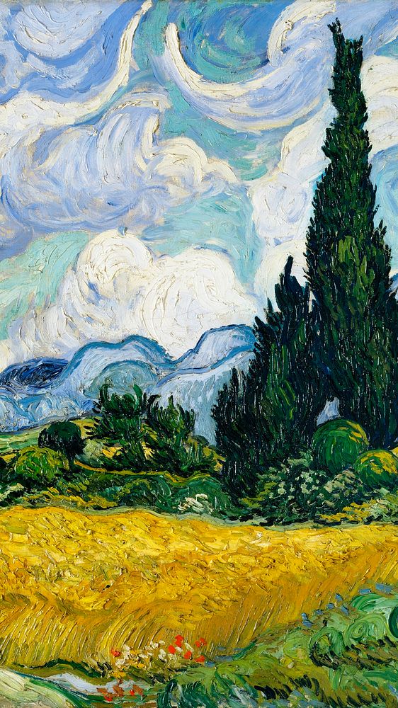 Van Gogh iPhone wallpaper, HD background, Wheat Field with Cypresses
