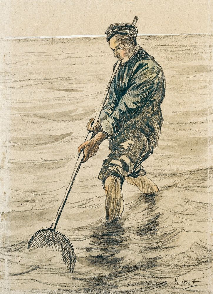 The Shell Fisherman (Schelpenvisser, 1863&ndash;1890) by Vincent Van Gogh. Original from The Rijksmuseum. Digitally enhanced…