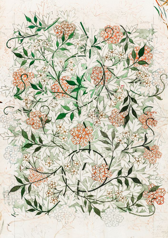 William Morris's (1834-1896) famous Jasmine pattern artwork. Original from The Birmingham Museum. Digitally enhanced by…