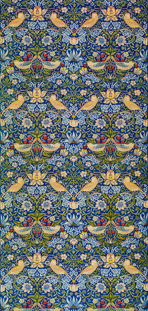 William Morris's (1834-1896) Printed Fabric: Strawberry Thief. Famous pattern, original from The Birmingham Museum.…