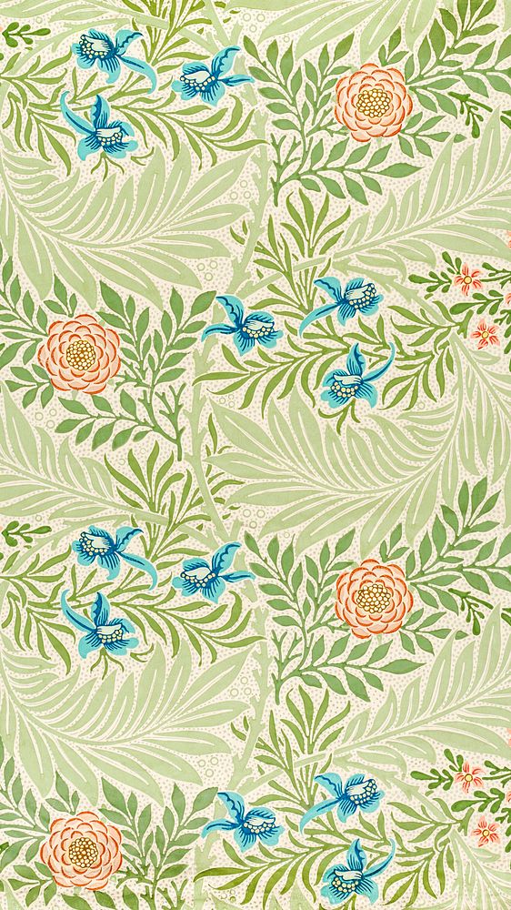 Vintage floral iPhone wallpaper, William Morris pattern. Remixed from public domain artwork.