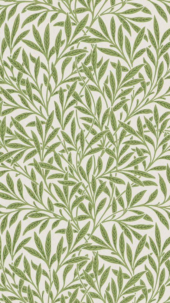 Vintage iPhone wallpaper, willow pattern by William Morris. Remixed from public domain artwork.