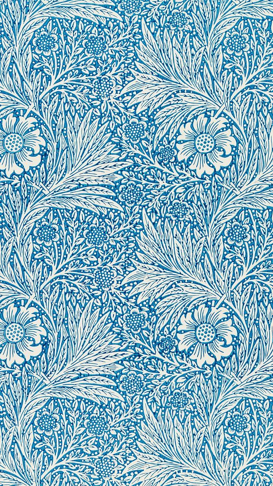 William Morris mobile wallpaper, blue botanical pattern. Remixed from public domain artwork.