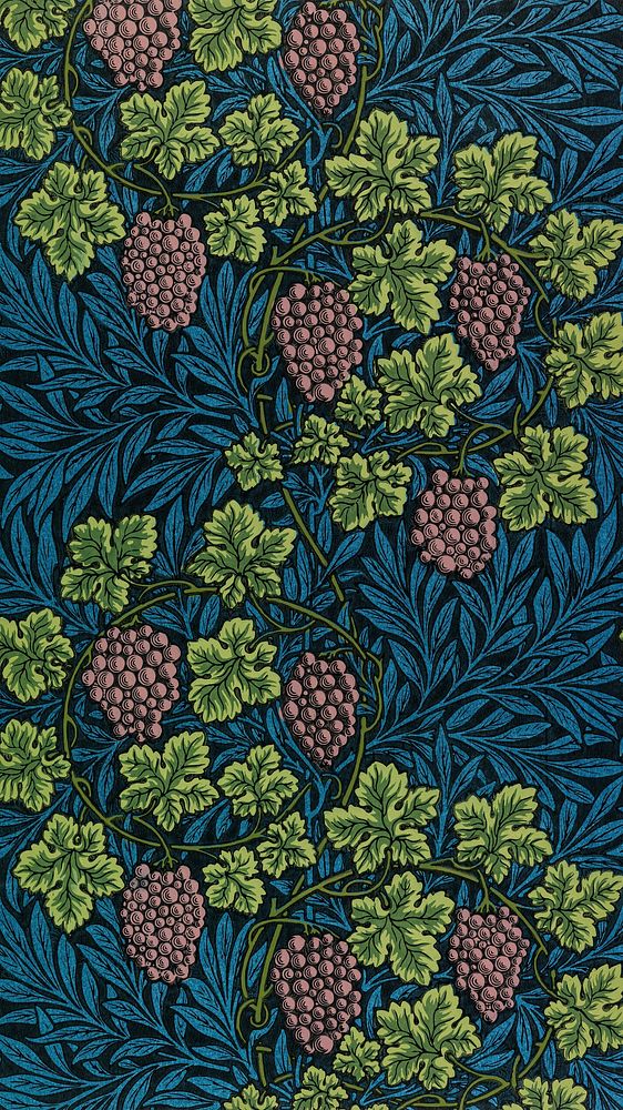 Vintage fruit mobile wallpaper, William Morris pattern. Remixed from public domain artwork.