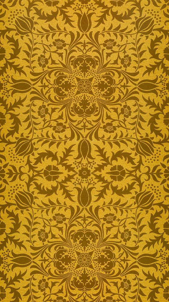 Vintage yellow iPhone wallpaper, William Morris pattern. Remixed from public domain artwork.