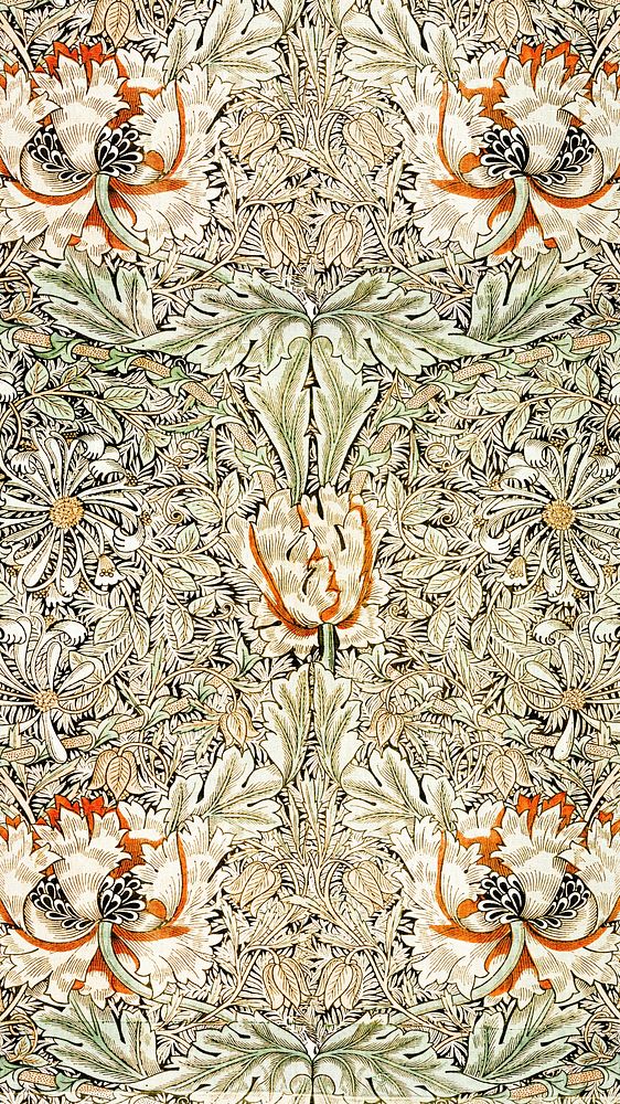 Vintage floral iPhone wallpaper, William Morris pattern. Remixed from public domain artwork.
