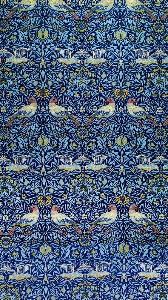 Vintage bird iPhone wallpaper, William Morris pattern. Remixed from public domain artwork.