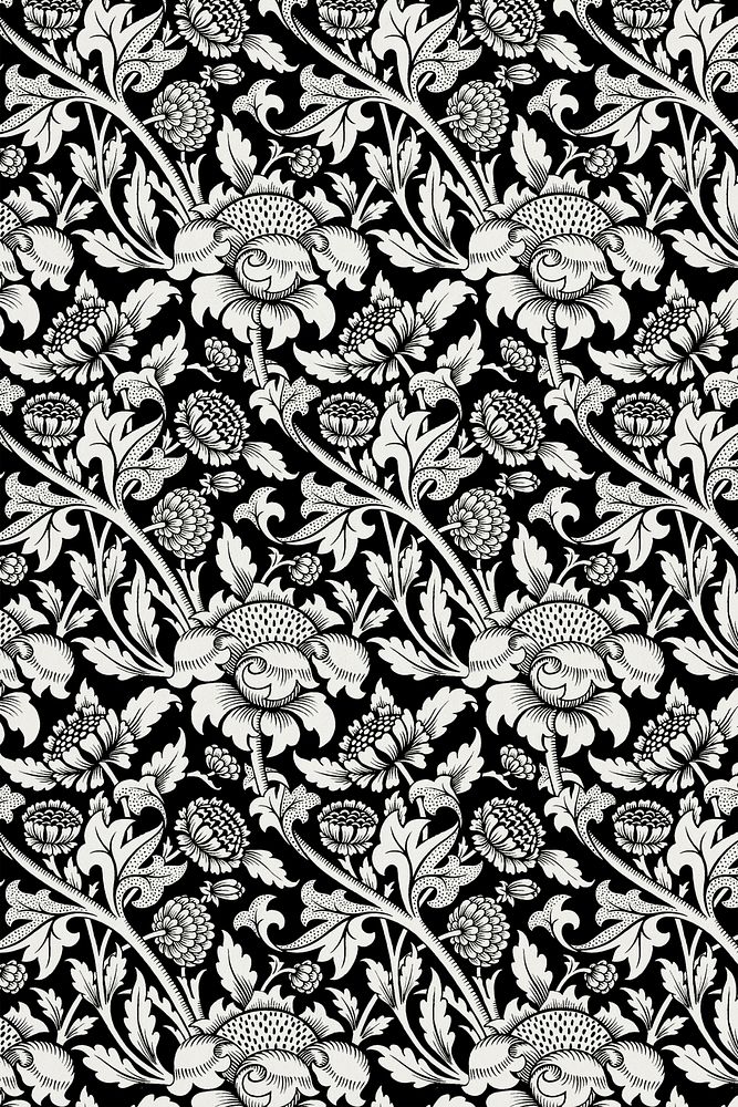 Vintage black and white flower pattern illustration