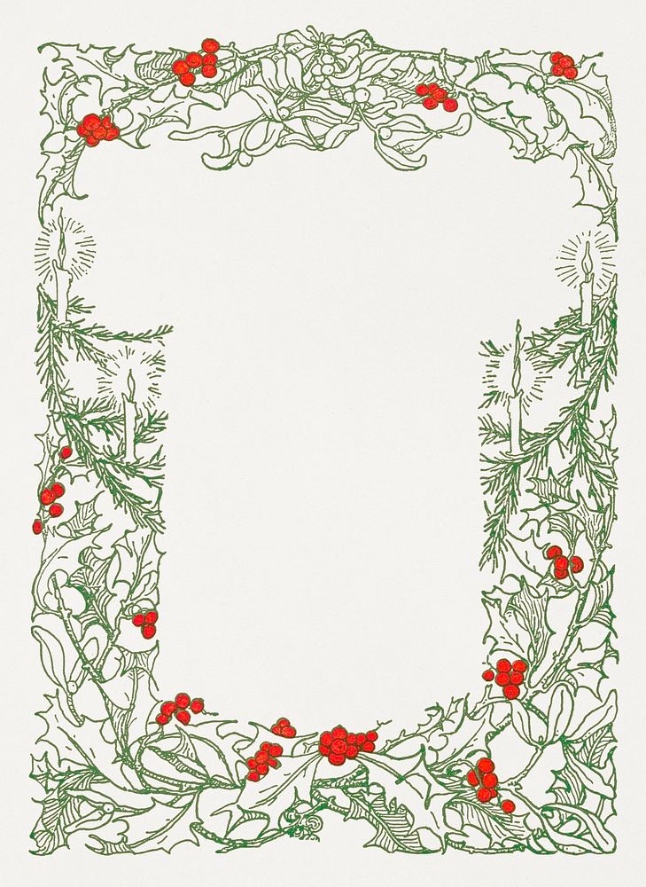 Vintage foliage frame with berries in white background