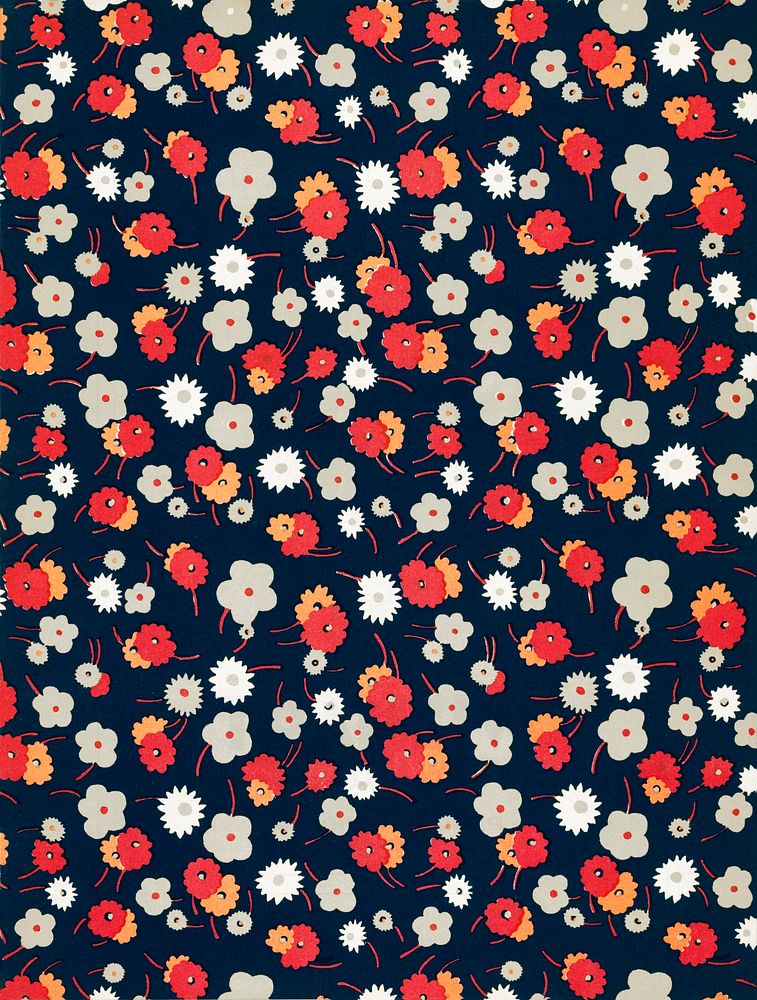 White, gray, pink and red flowers (1929) pattern in high resolution by Charles Goy. Original from the Rijksmuseum. Digitally…