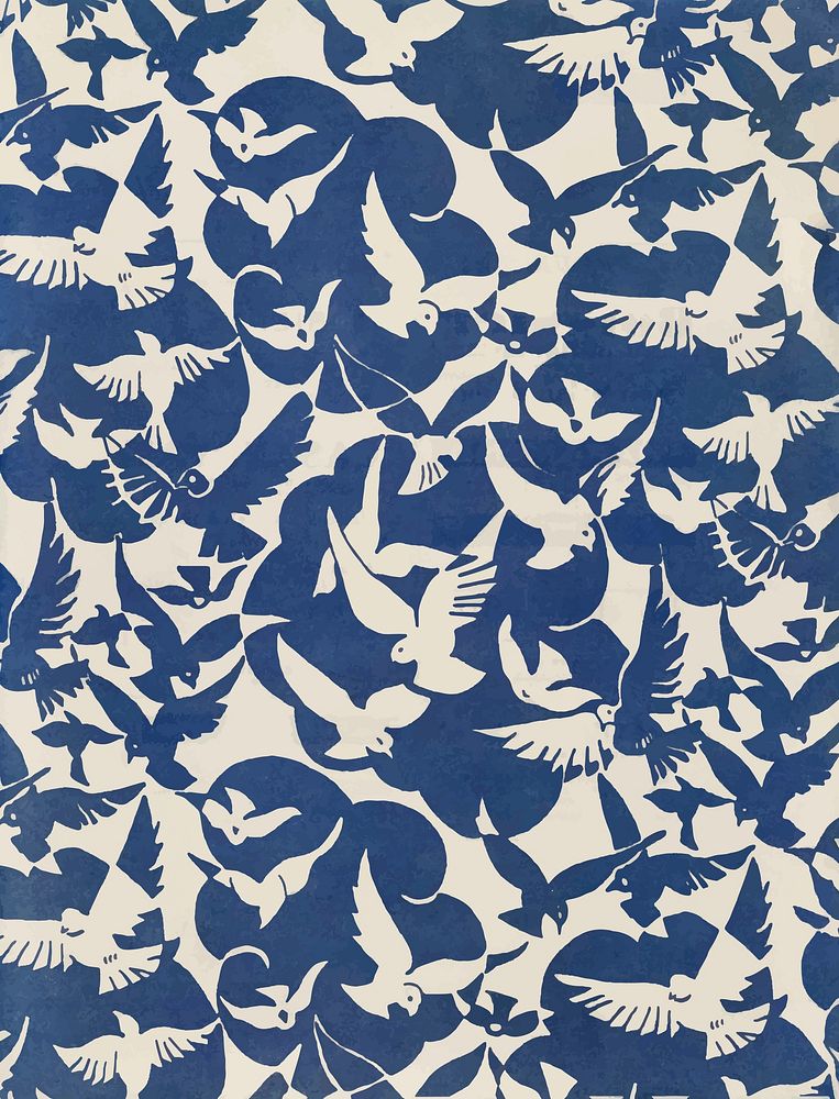 Blue bird pattern background vector, remixed from artworks collection