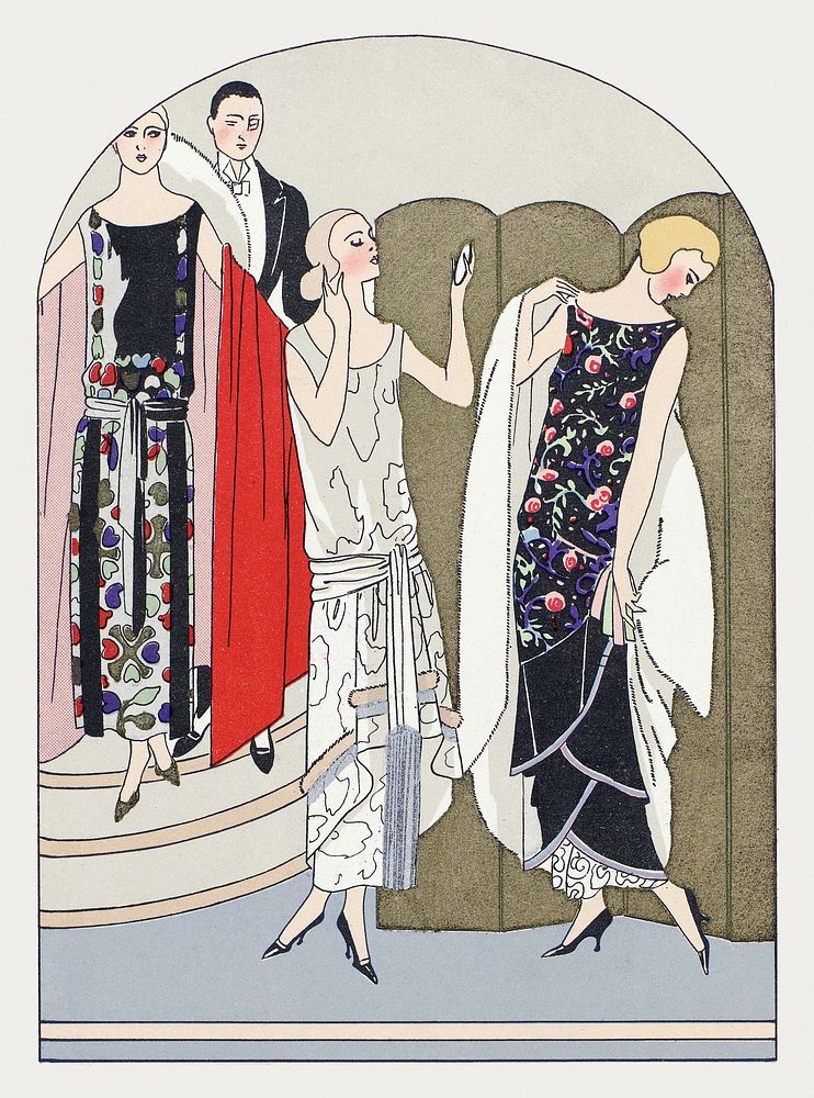 Three evening dresses (1924) fashion illustration in high resolution by Philippe et Gaston and George Doeuillet. Original…