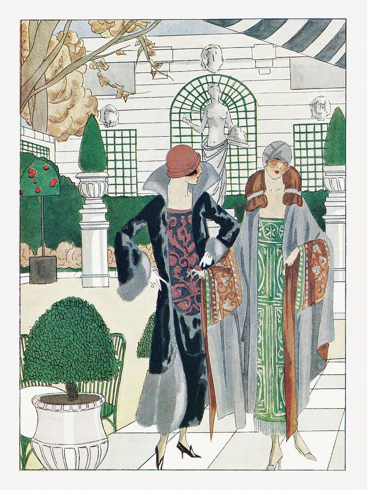 The winter garden at the Ritz (1924) fashion illustration in high resolution by Jacques Doucet. Original from the…