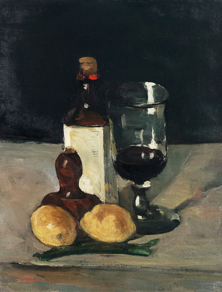 Still Life with Bottle, Glass, and Lemons (ca. 1867&ndash;1869) by Paul C&eacute;zanne. Original from Yale University Art…