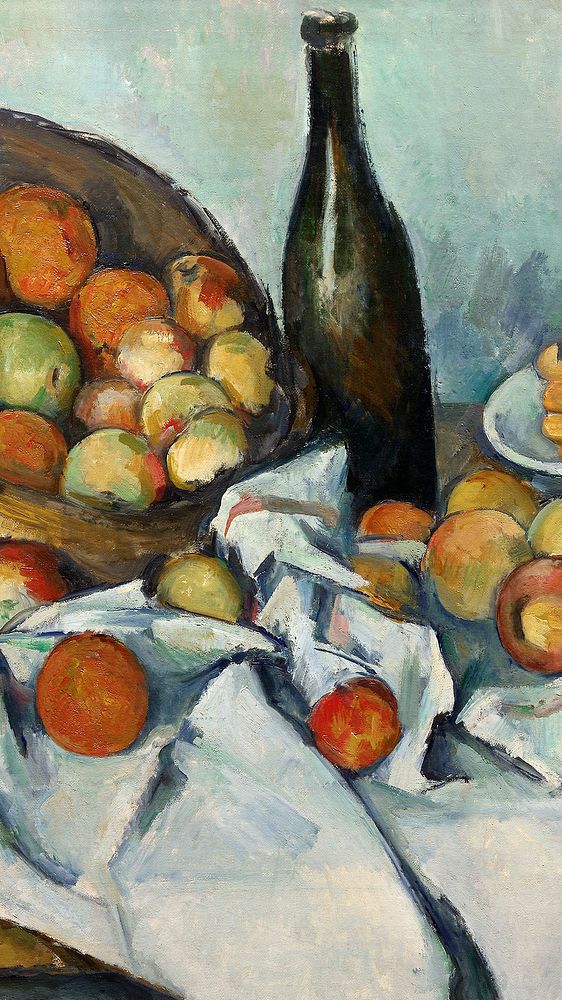 C&eacute;zanne impressionist iPhone wallpaper, still life mobile background, The Basket of Apples famous painting