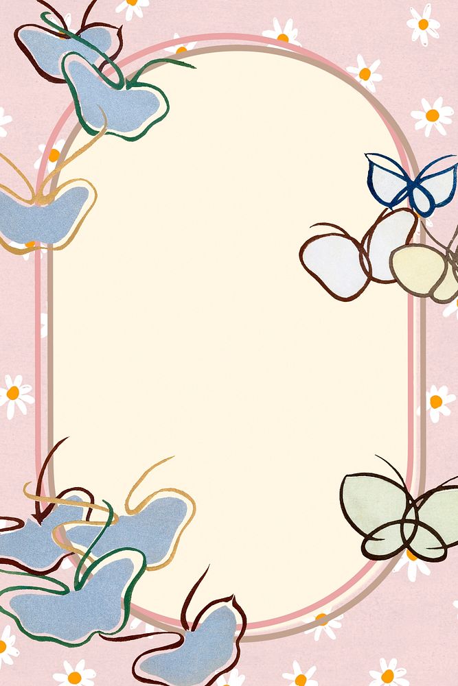 Cute butterfly frame, drawing illustration, pink design psd