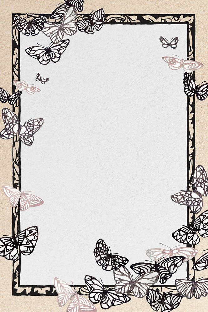 Butterfly frame, Japanese art, vintage illustration psd