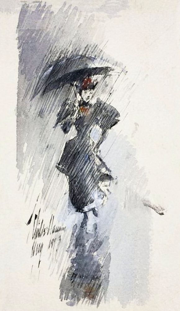 Woman with Umbrella (1893) by Frederick Childe Hassam. Original from The Art Institute of Chicago. Digitally enhaced by…