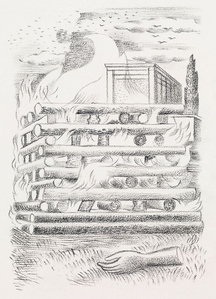Design for Urne Buriall&ndash;Funeral Pyre (1932) painting in high resolution by Paul Nash. Original from The Birmingham…