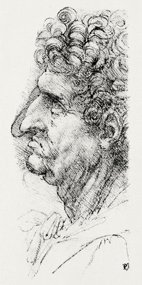 Head of a Man in Profile Facing to the Left (ca. 1490&ndash;1494) drawing in high resolution by Leonardo da Vinci. Original…