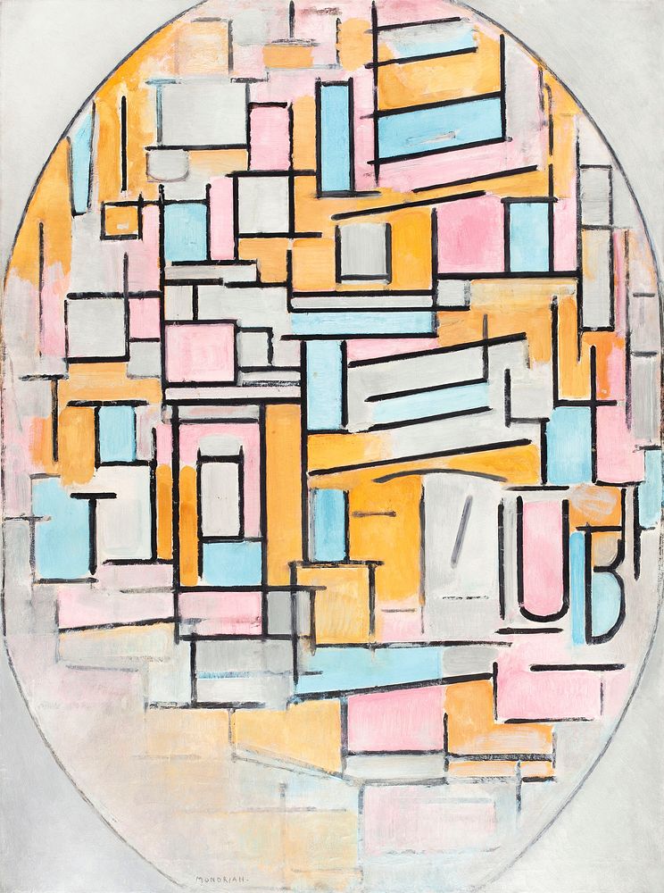 Piet Mondrian's Composition with Oval in Color Planes II (1914) famous painting. Original from Wikimedia Commons. Digitally…