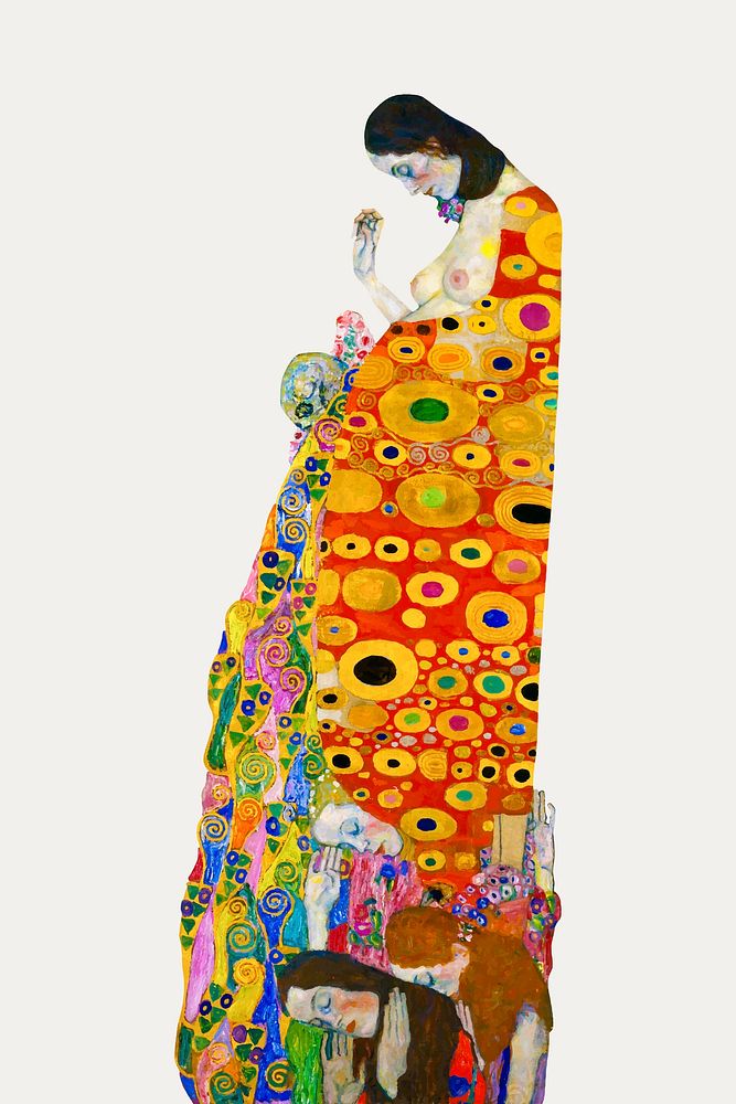 Hope II vector illustration, famous pregnant woman painting, remixed from artworks by Gustav Klimt