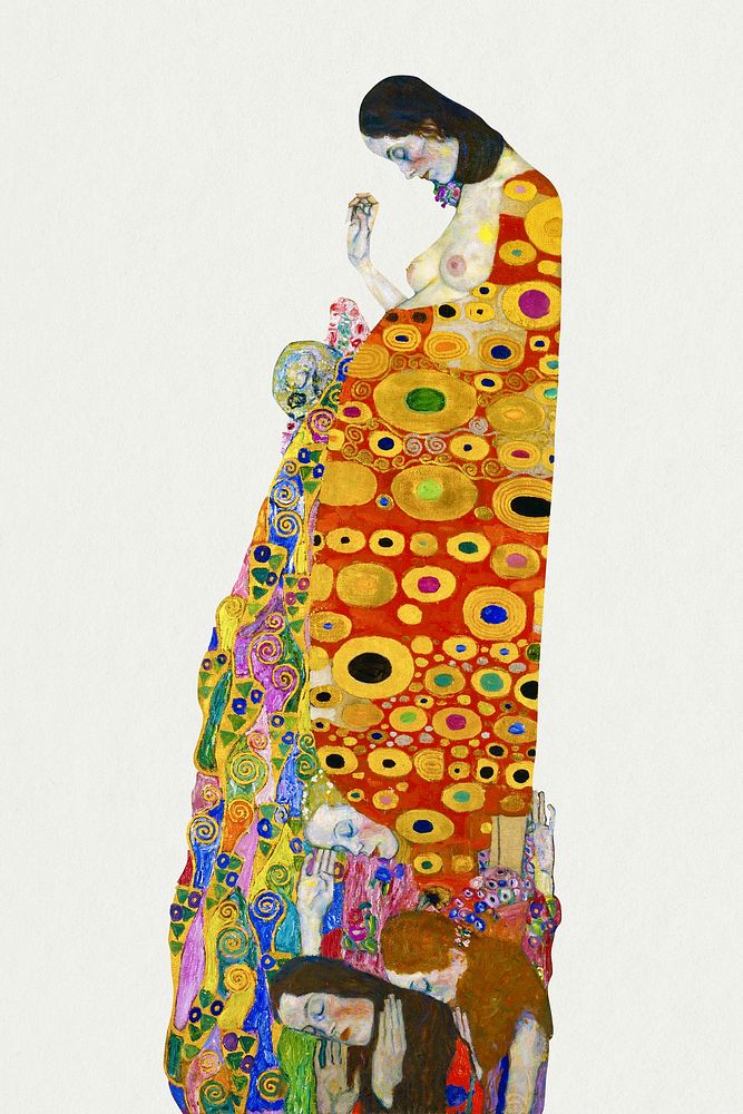 Hope II illustration, famous pregnant woman painting, remixed from artworks by Gustav Klimt