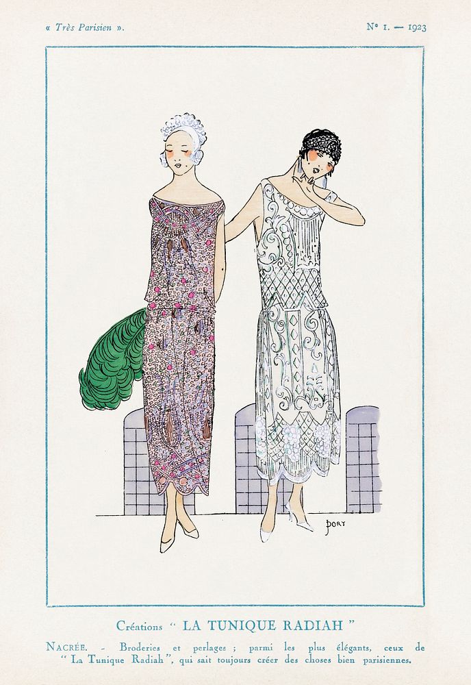 La Tunique Radiah (1923) fashion plate in high resolution published in Tr&egrave;s Parisien. Original from The Rijksmuseum.…