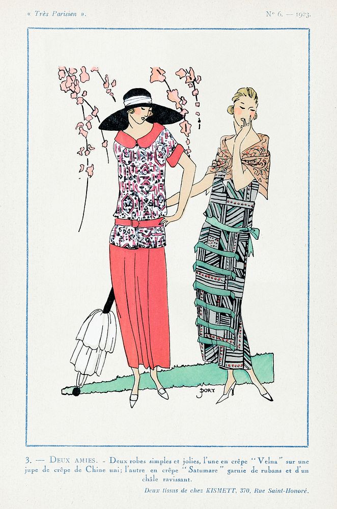 Flapper dresses (1923) fashion plates in high resolution published in Tr&egrave;s Parisie. Original from The Rijksmuseum.…