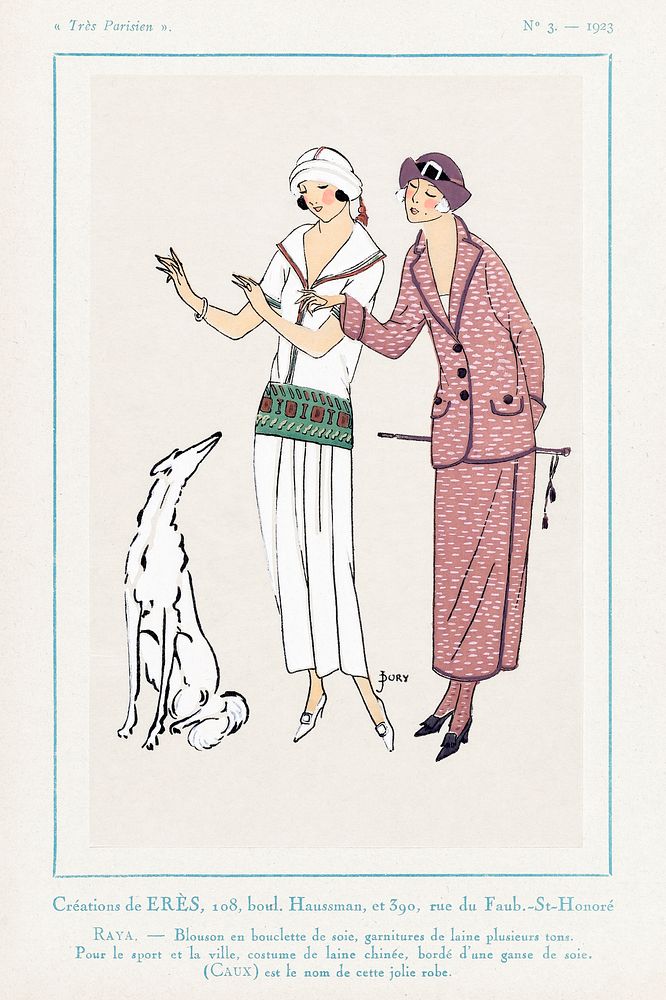 Cr&eacute;ations de ER&Egrave;S (1923) fashion plate in high resolution published in Tr&egrave;s Parisien. Original from The…