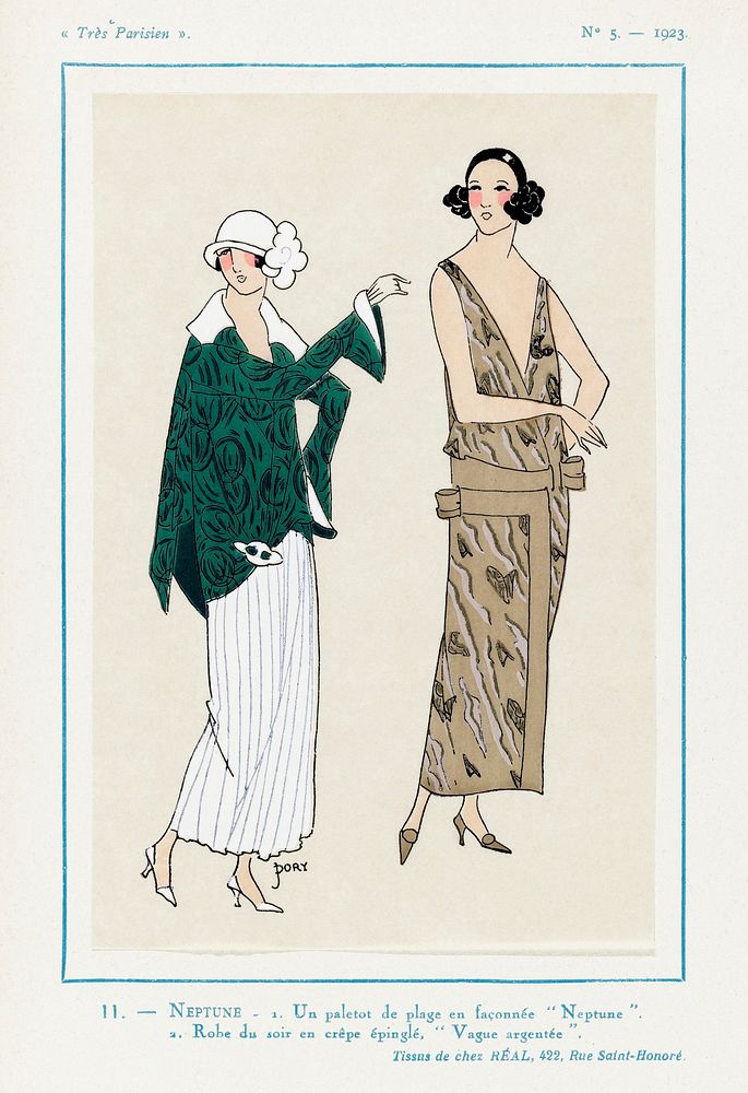 Flapper dresses (1923) fashion plates in high resolution published in Tr&egrave;s Parisie. Original from The Rijksmuseum.…