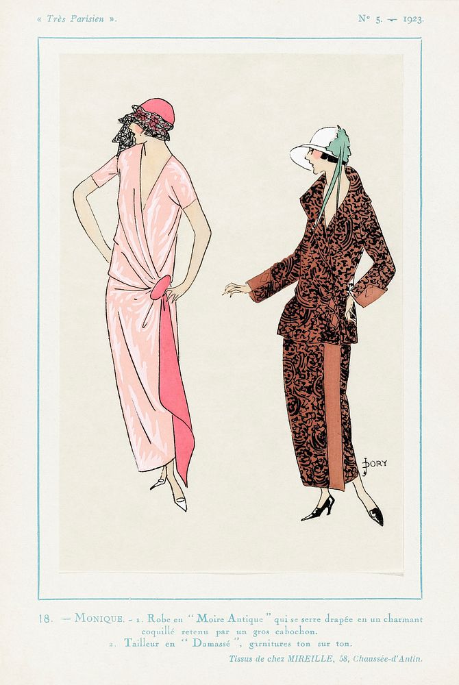 Flapper dresses (1923) fashion plates in high resolution published in Très Parisie. Original from The Rijksmuseum. Digitally…