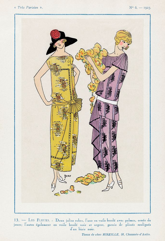 Flapper dresses (1923) fashion plates in high resolution published in Tr&egrave;s Parisien. Original from The Rijksmuseum.…
