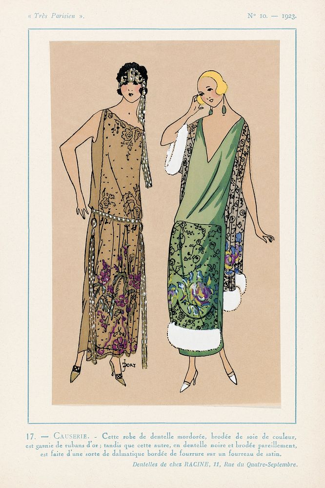 Causerie (1923) fashion plate in high resolution published in Tr&egrave;s Parisien. Original from The Rijksmuseum. Digitally…