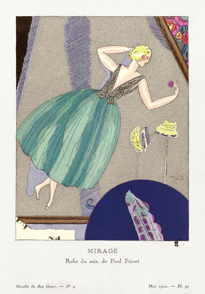 Mirage / Robe du soir, de Paul Poiret (1920) fashion plate in high resolution by Mario Simon, published in Gazette du Bon…
