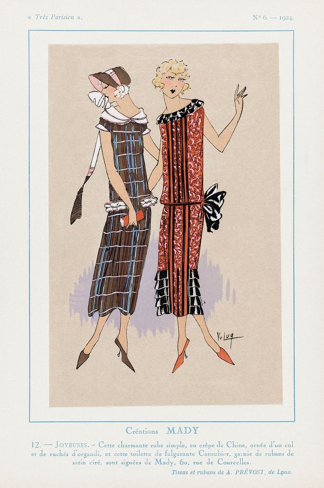 Flapper dresses (1924) fashion plates in high resolution published in Tr&egrave;s Parisie. Original from The Rijksmuseum.…