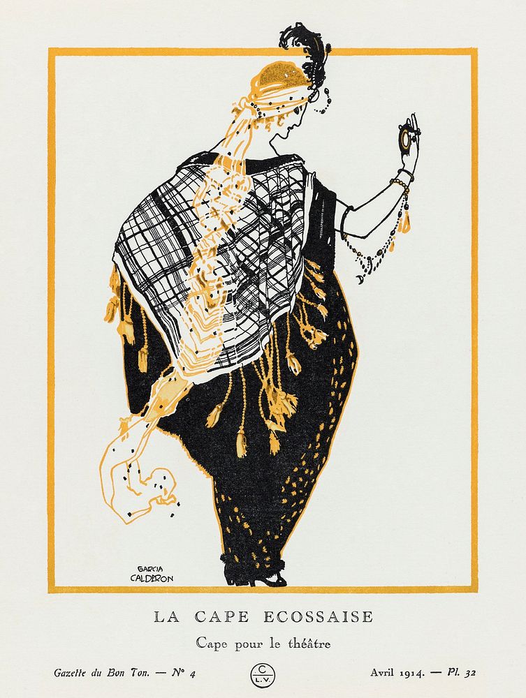 La cape ecossaise (1914) fashion plate in high resolutionby Garcia Calderon, published in Gazette du Bon Ton. Original from…