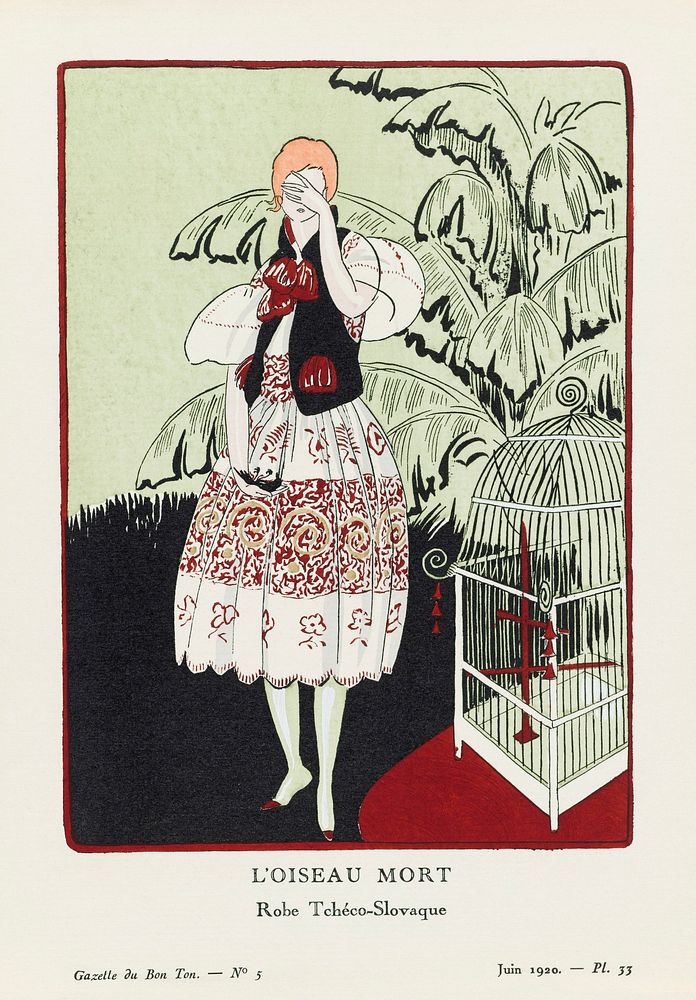 L'oiseau mort (1920) fashion plate in high resolution published in Gazette du Bon Ton. Original from The Rijksmuseum.…