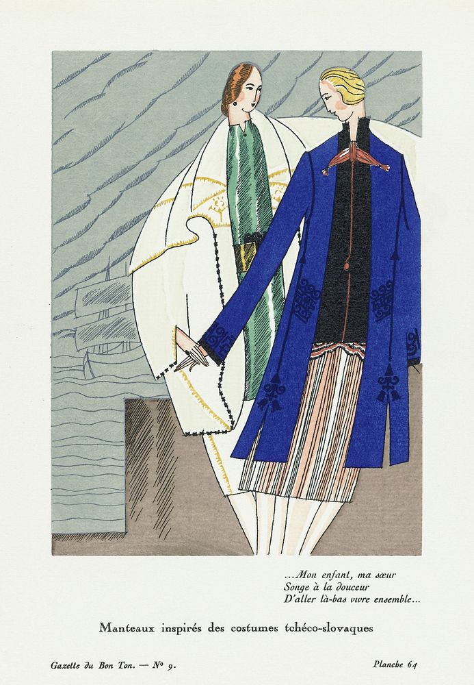Manteaux inspir&eacute;s des costumes tch&eacute;co-slovaques (1920) published in Gazette du Bon Ton. Original from The…