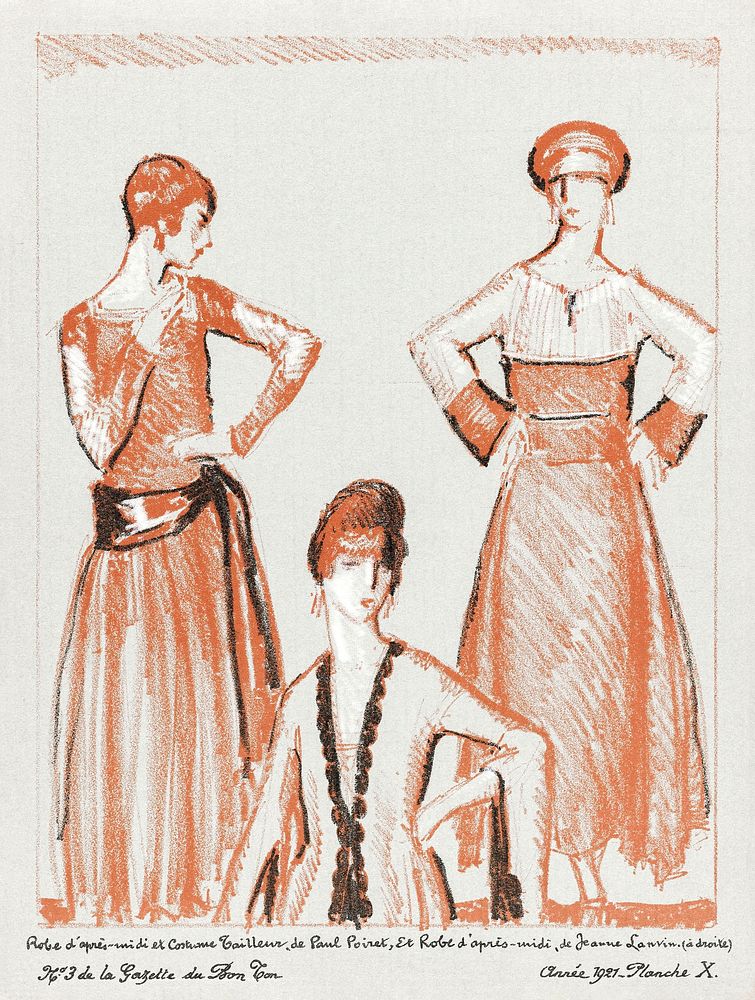 Robe d'apr&egrave;s&ndash;midi et costume tailleur (1921) by Jeanne Lanvin and Paul Poiret, published in Gazette du Bon Ton.…
