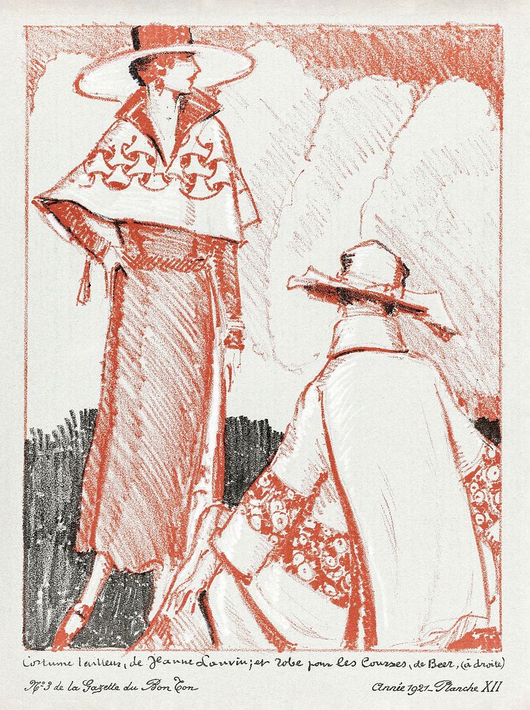 Costume tailleur, de Jeanne Lanvin; et robe pour les courses (1921) by Porter Woodruff from Gazette du Bon Ton. Original…