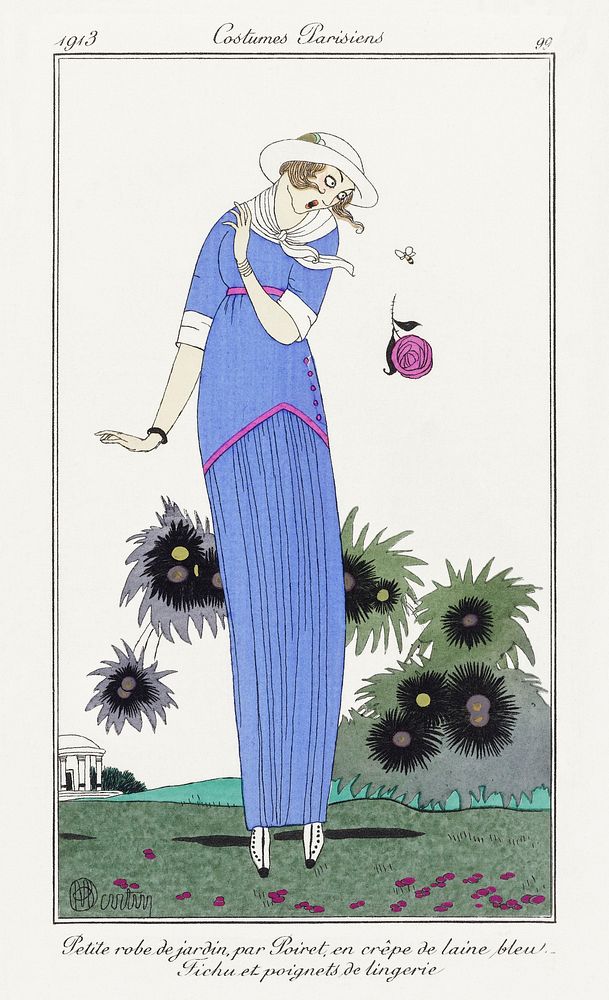 Petite robe de jardin (1913) fashion plate in high resolution by Charles Martin, published in Gazette du Bon Ton. Original…