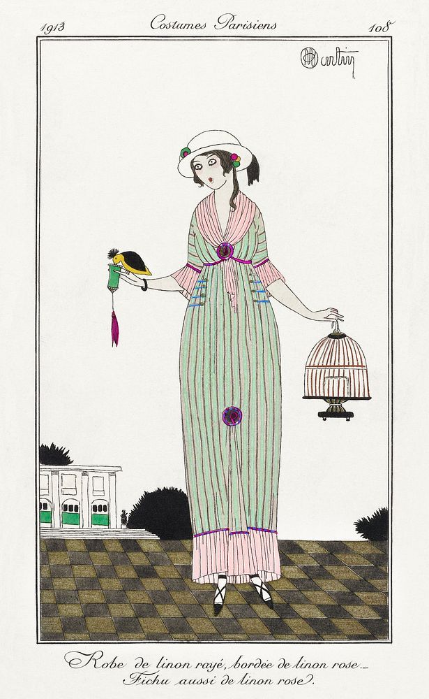Robe de linon (1913) fashion plate in high resolution by Charles Martin, published in Journal des Dames et des Modes.…