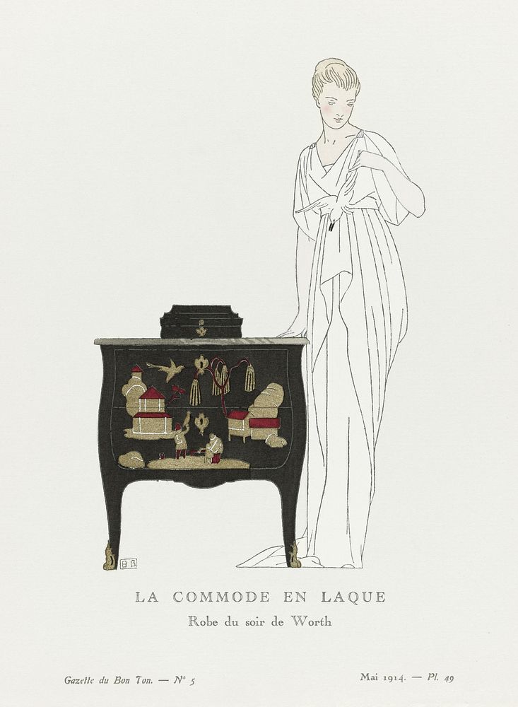 La commode en laque (1914) print in high resolution by Bernard Boutet de Monvel, published in Gazette de Bon Ton. Original…