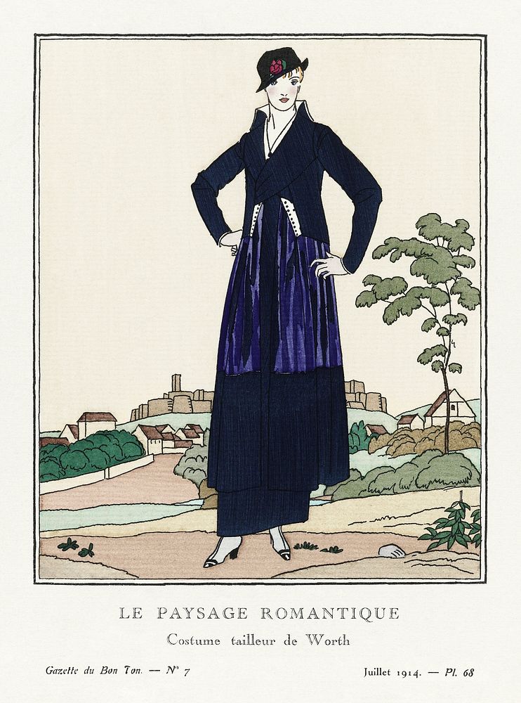 Le paysage romantique: Costume tailleur de Worth (1914) print in high resolution by Bernard Boutet de Monvel, published in…