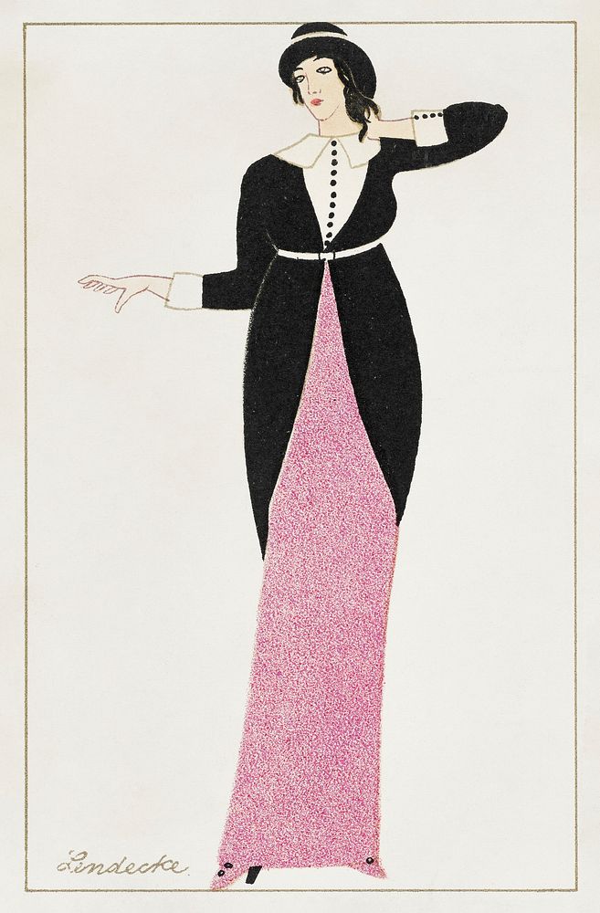 Woman in a long tubular dress (1912) print in high resolution by Otto Friedrich Carl Lendecke. Original from The MET Museum.…