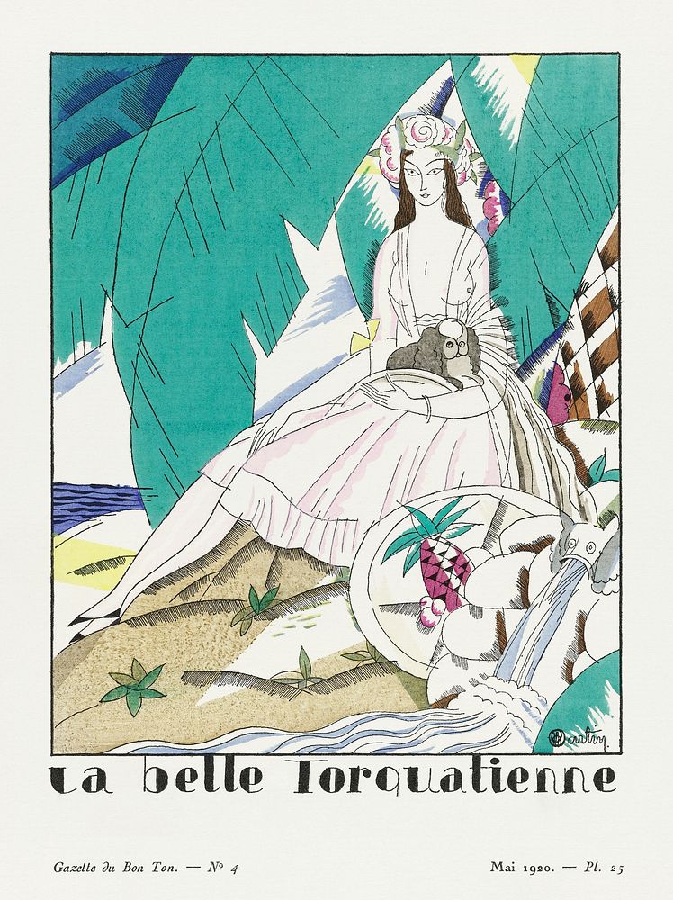 La belle torquatienne (1920) fashion plate in high resolution by Charles Martin, published in Gazette du Bon Ton. Original…