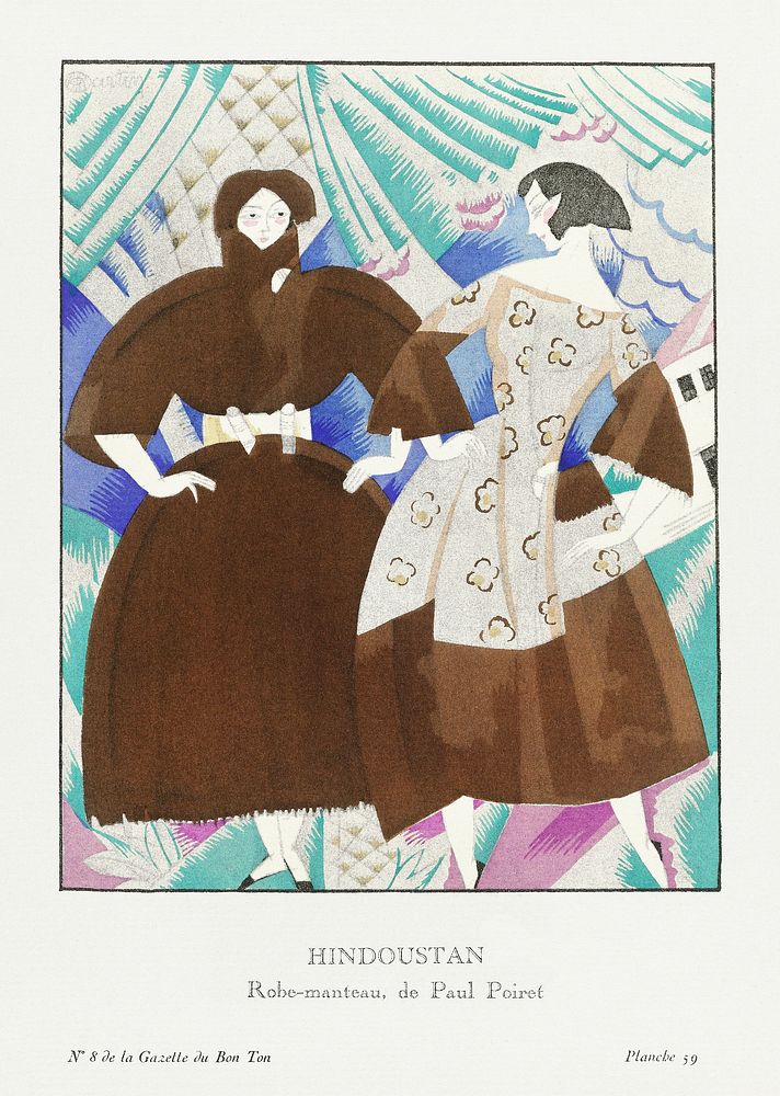 Hindoustanobe-manteau, de Paul Poiret (1920) fashion plate in high resolution by Charles Martin, published in Gazette du Bon…