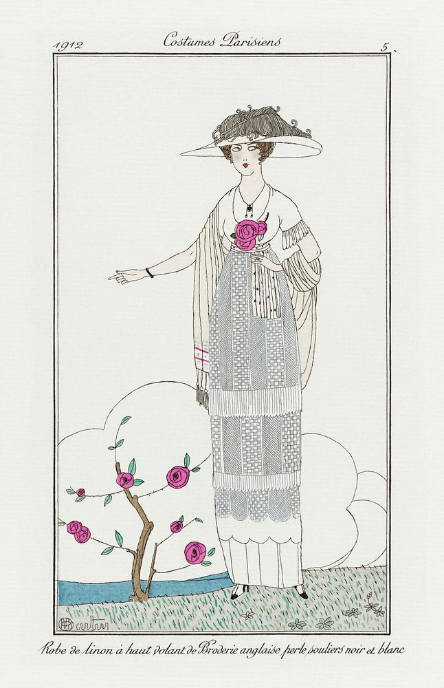 Robe en linon (1912) fashion plate in high resolution by Charles Martin, published in Journal des Dames et des Modes.…