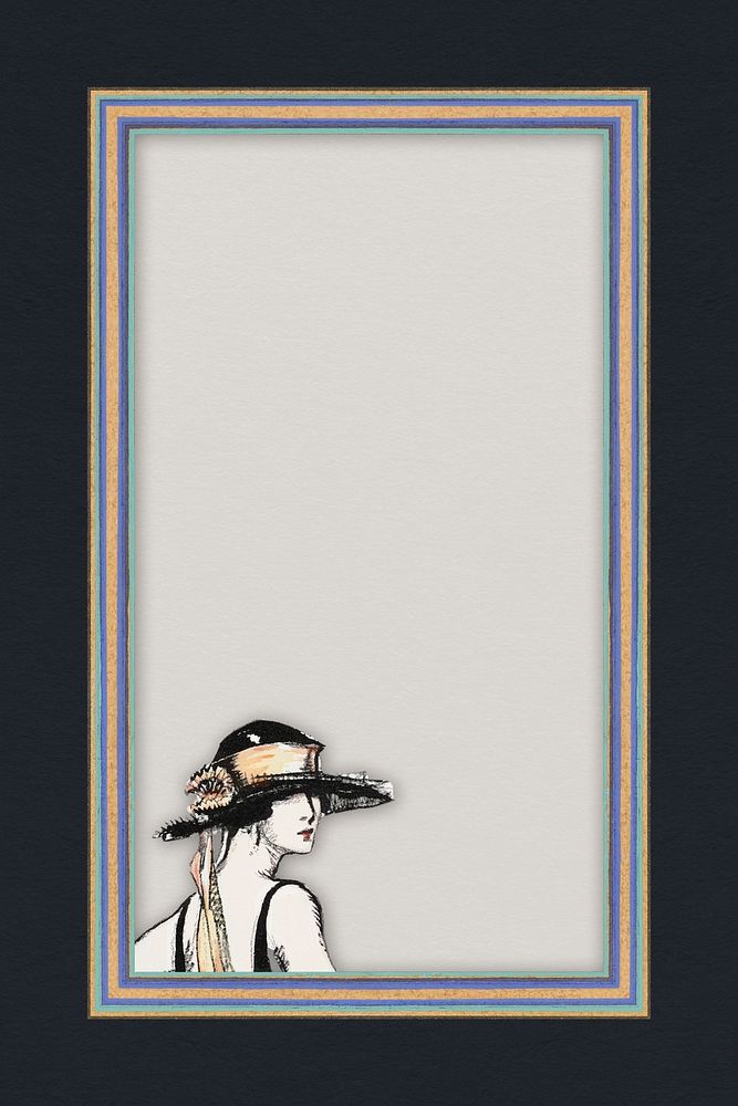 Frame psd with vintage women fashion illustration, remixed from the artworks by Bernard Boutet de Monvel